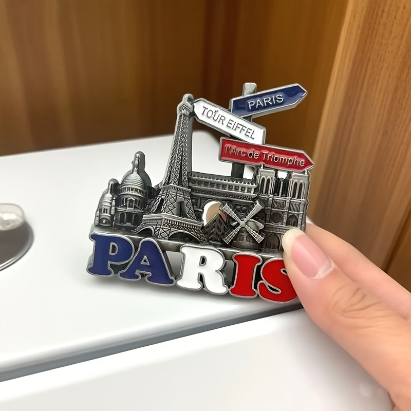 Image of France Paris Retro Color High-end Decorative Refrigerator Sticker 1pc Metal Refrigerator Sticker Handicraft Gift Home Decoration
