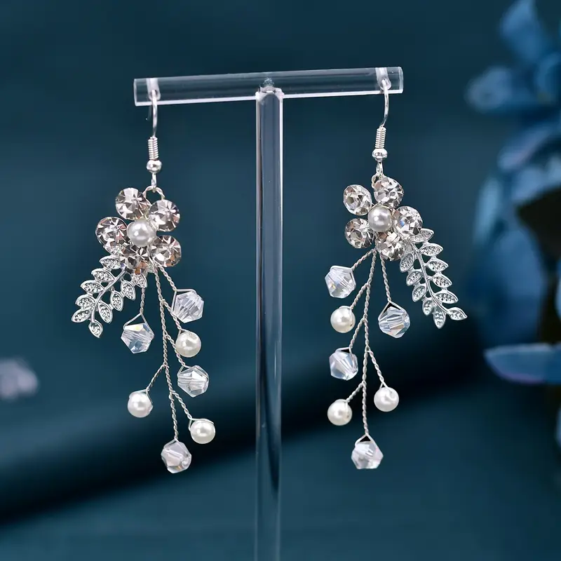 набор 1 шт. повязка на голову, 1 пара серег, комплект для невесты, свадебное платье, аксессуары, белые цветы с синтетическим бриллиантом, головной убор, подходящий для свадебного платья, украшения для волос, 275 деталей 2