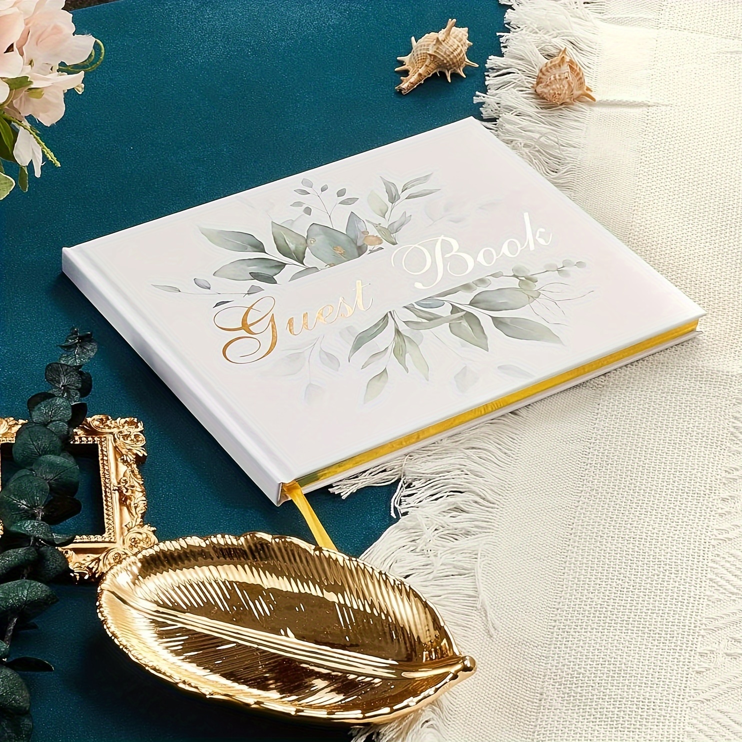 

Wedding Guest Book - Guest Sign In Book - Wedding Reception Registry Book - Hard Cover, 7" X 9" (eucalyptus Gold Foil, Book)