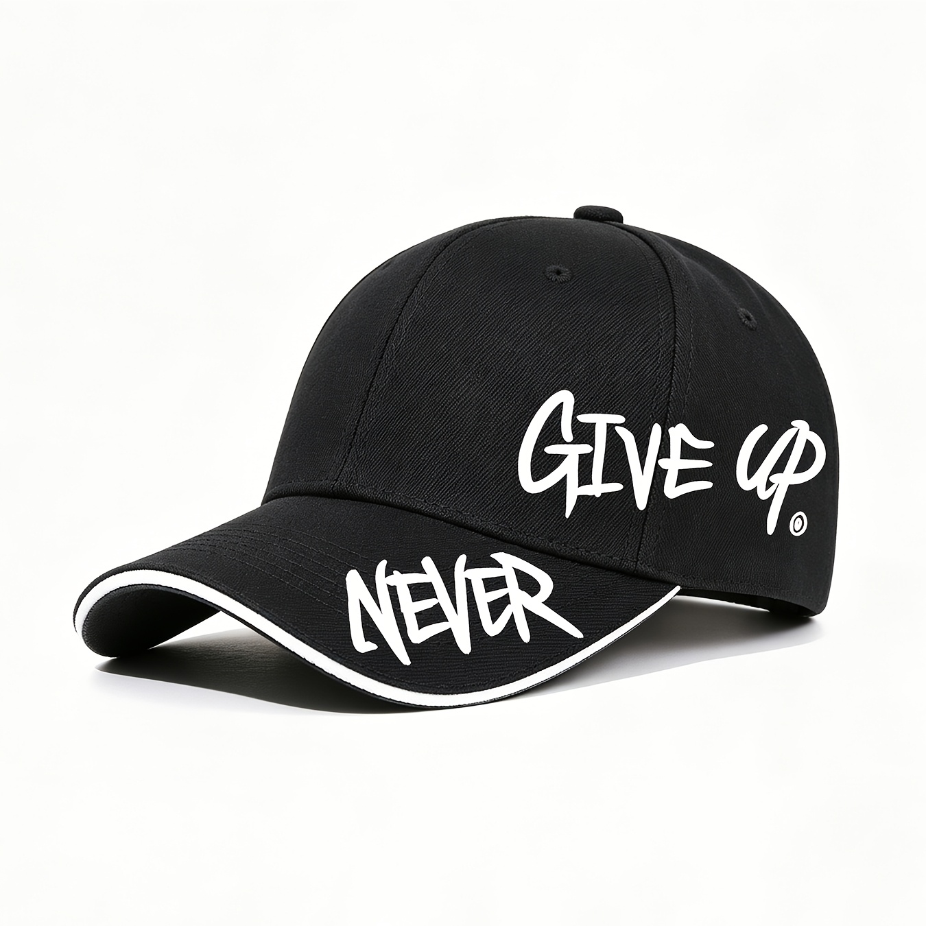 TEMU ' Never Give Up Printed Adjustable Baseball Cap - Premium Lightweight Dad Hat With Motivational Slogan, Unisex Trucker Cap Suitable For Outdoor