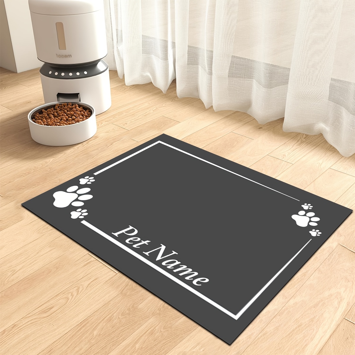 TEMU 1pc, Customizable Name/slogan Pet Feeding Mat, Simple And Cute White Paw Print Pattern Print, Pet Feeding Mat, Dog Feeding Mat, Cat And Dog Food