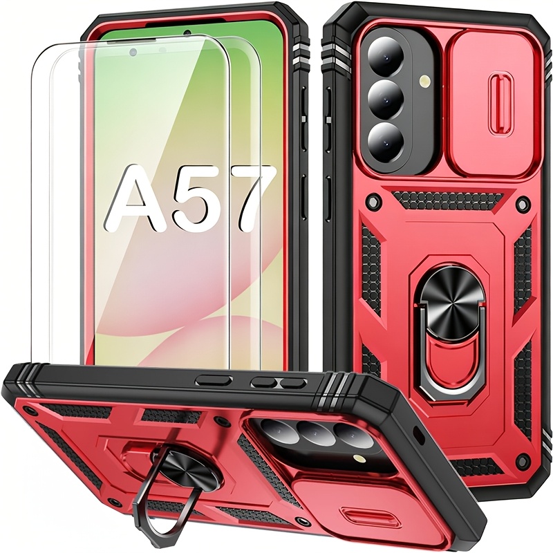 TEMU Phone Case - 3pcs [1 Phone Case With 2x Protectors] With 360Â° Rotate Ring Kickstand & Slide Camera Cover, Shockproof Drop Protection Cases