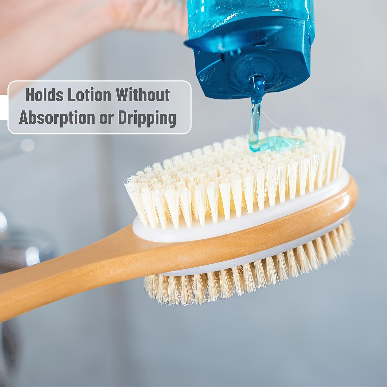 dual sided shower brush with long handle bristle body scrubber exfoliating back brush skin softening and deep clean non absorbent for lotion application no power needed Product details 6