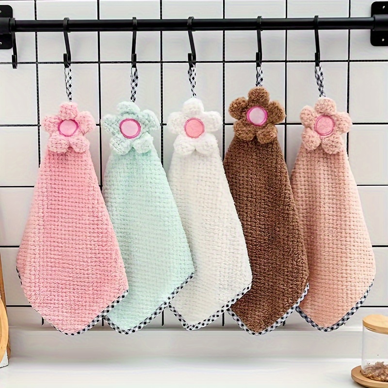 

3pcs Cartoon Hanging Hand Towels, Absorbent Cotton Terry Kitchen & Bathroom Towel With Cute Bow, Modern Style