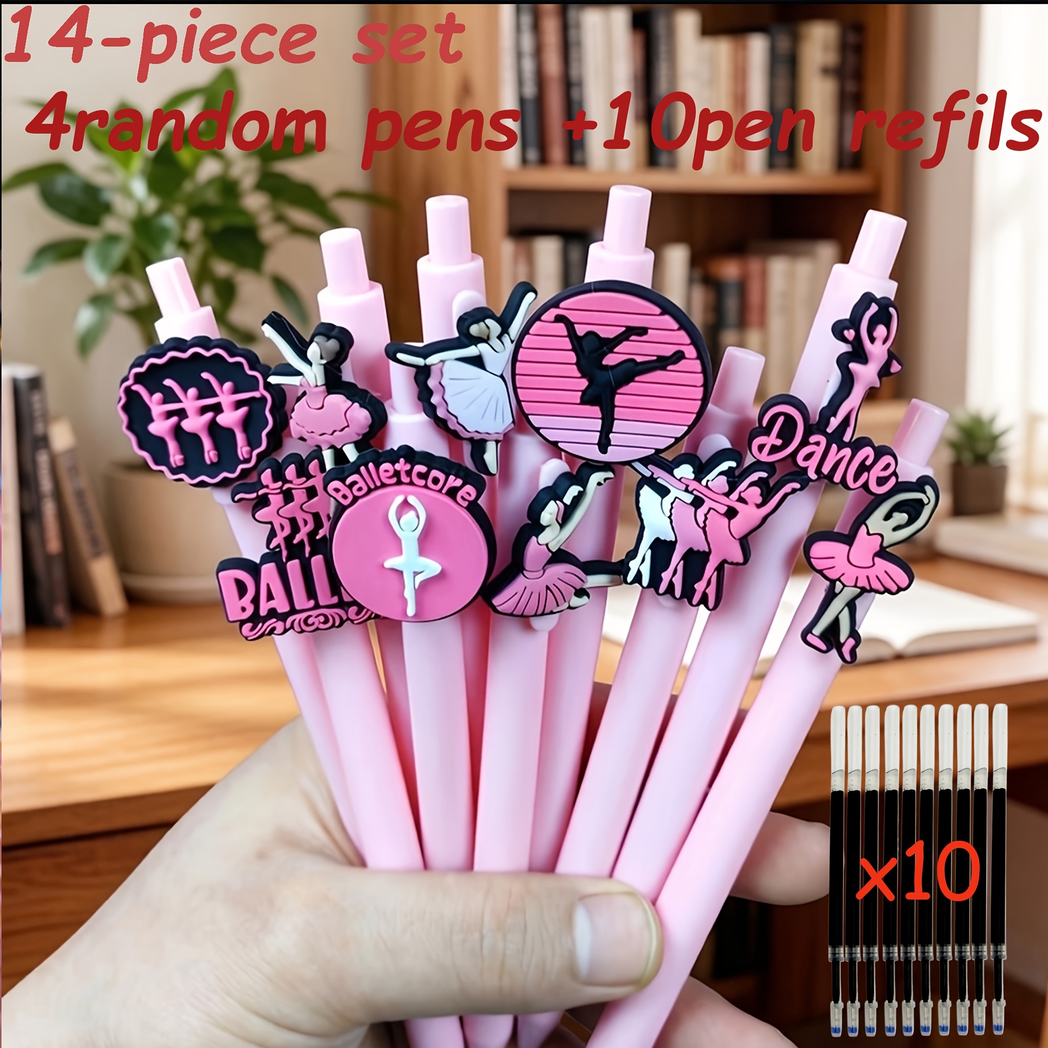 TEMU Set di 14 penne a sfera con patch a tema balletto, stile casuale e design , tema ballerina rosa , per appassionati di , scuola, premi per ,