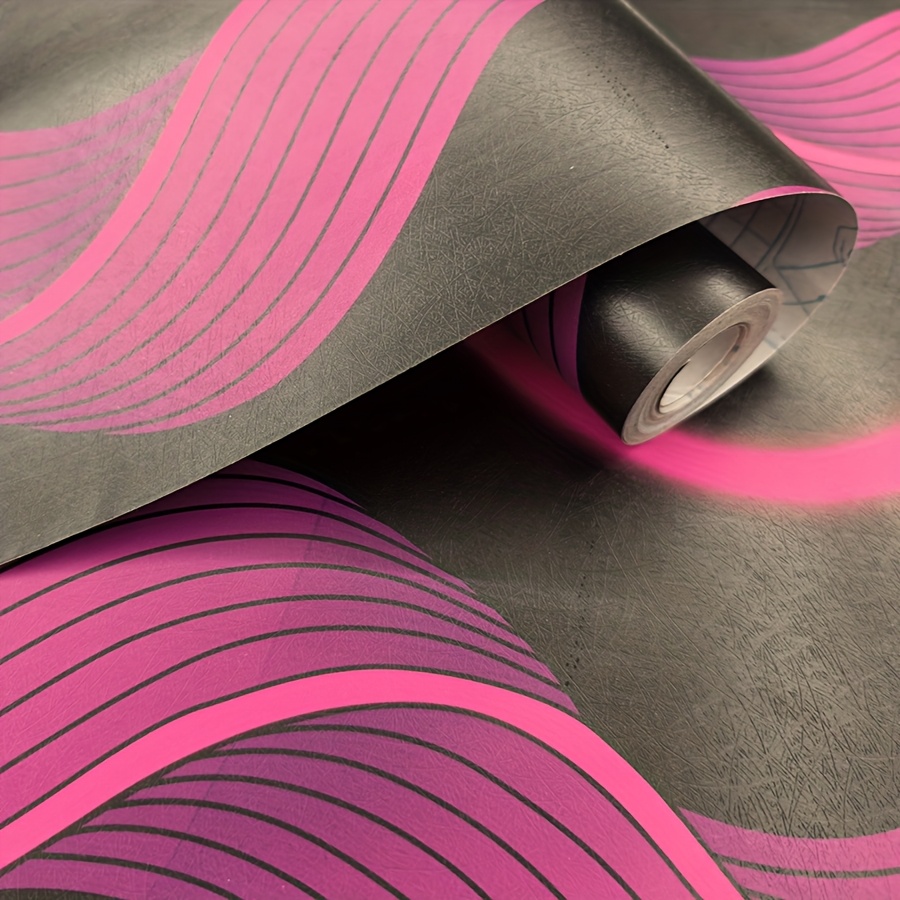 3D Red Wave Pattern Self-Adhesive Vinyl Wallpaper Roll - Pink & Black Textured Design for Living Room, Bedroom, Hallway, and Furniture Makeover - Easy Peel & Stick Application, Room Decor