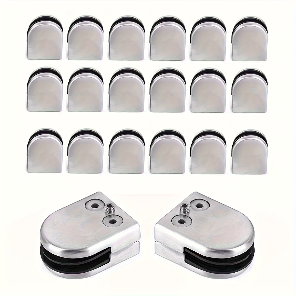 Glass Clamps 20pcs Glass Clamp Holder 8-10mm Polished Stainless Steel For Railing Stair, 304 Stainless Bracket Polished Flat Back Round Glass Clip For Stair, Balustrade, Handrail, Window