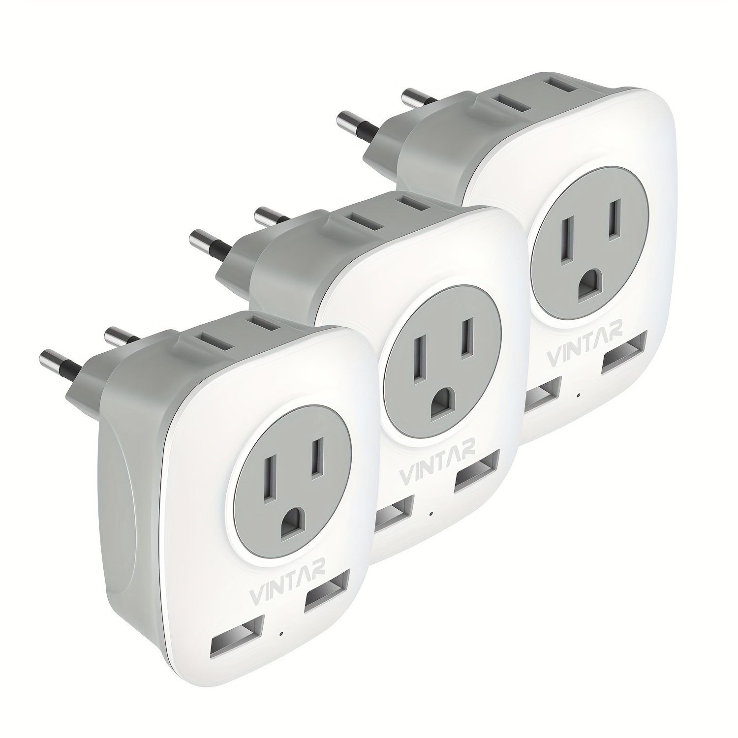 

[2/3-pack] European Travel Plug Adapter, Vintar International Power Plug Adapter With 2 Usb Ports, 2 American Outlets- 4 In 1 Outlet Adapter, Travel Essentials To Italy, Greece, France, Spain (type C)