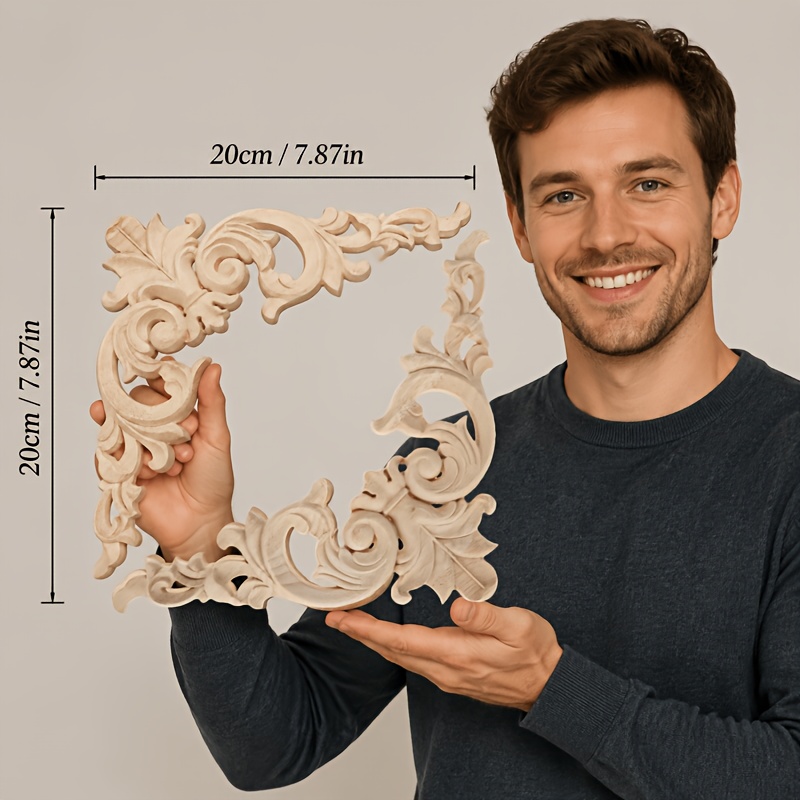 TEMU 2pcs, Rubberwood Hollow-carved Triangle Appliques, Unpainted Wood Furniture Decorative Flower Patches, Large Size: 20cm/7.87in, Used For