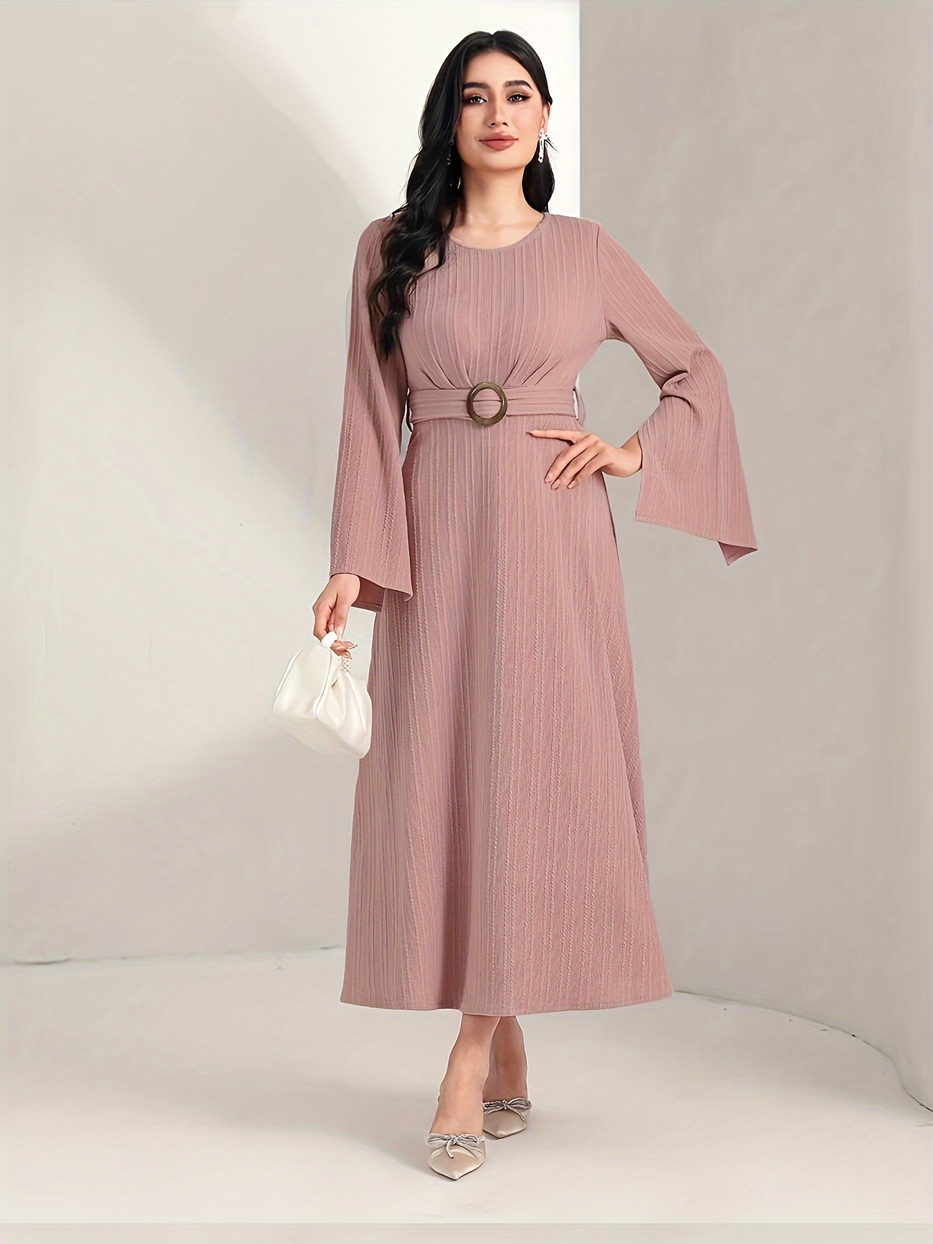 pink and blue long sleeve dress Long Sleeve Prom Dresses Deep V Neck A Line Pink Prom Dress PSK346 US6 / Custom Color