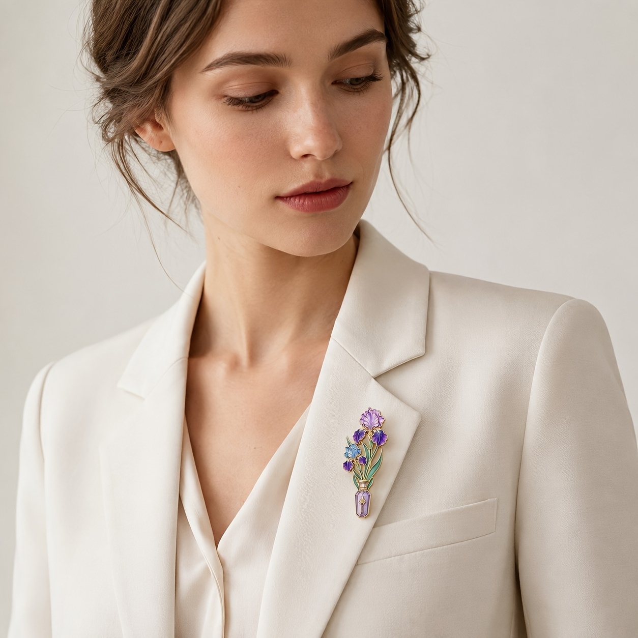 French Light Luxury Iris Enamel Badge, Elegant Flower Pin