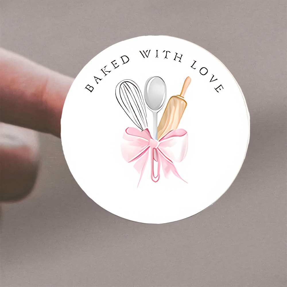 96 Baking Stickers With Pink | Includes Baking Utensils, Suitable For Cake Labels, Name Tags, Bow Designs, Thank You Stickers