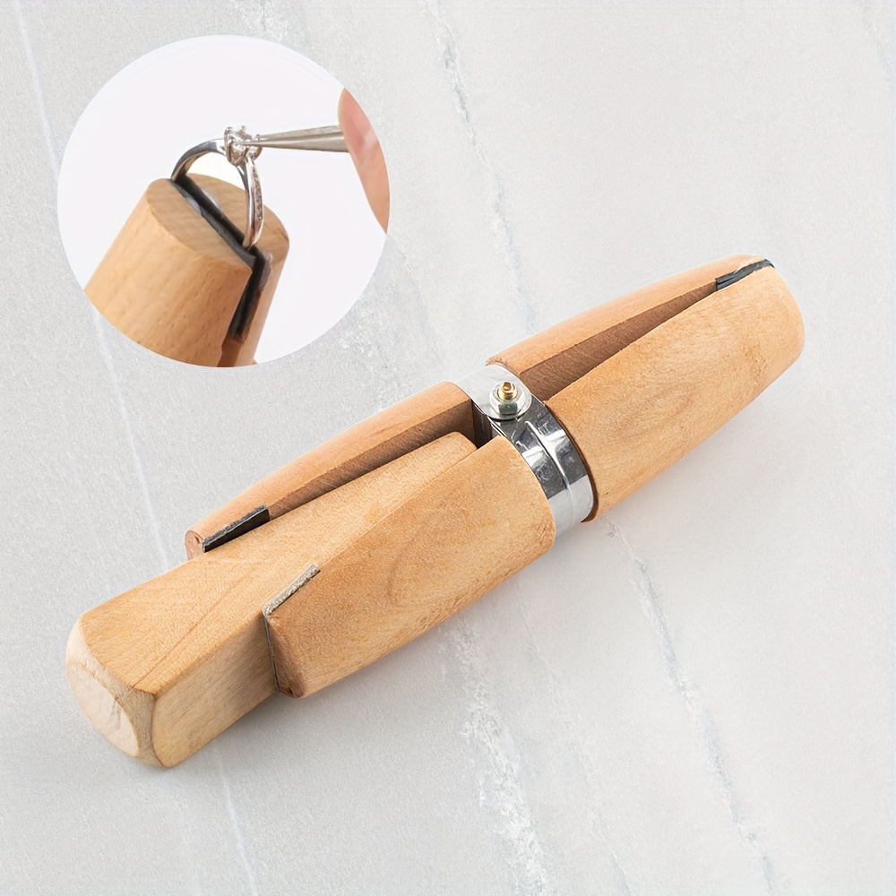 

Hobbyworker Handheld Wooden Ring Clamp With Leather Pads And Wedge Insert, Manual Jewelry Polishing And Repair Tool For Ring Buffing, No Power Supply Needed