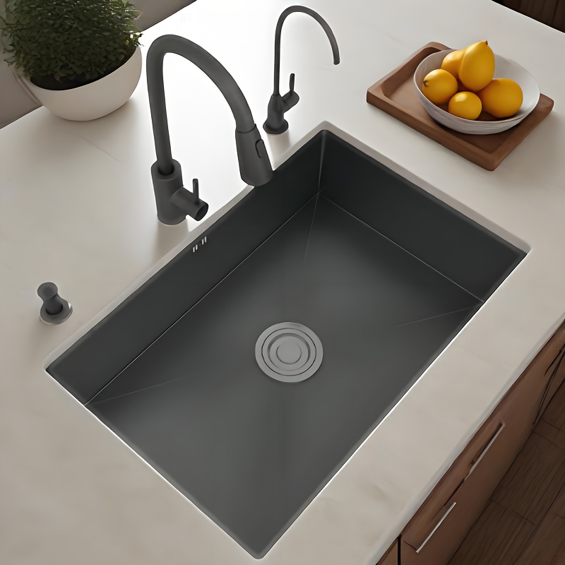 black   coated 304 stainless steel undermount single slot kitchen sink contemporary rectangular   drain   easy clean for modern kitchens stainless steel kitchen sink bar prep minimalist style durable construction apartment living