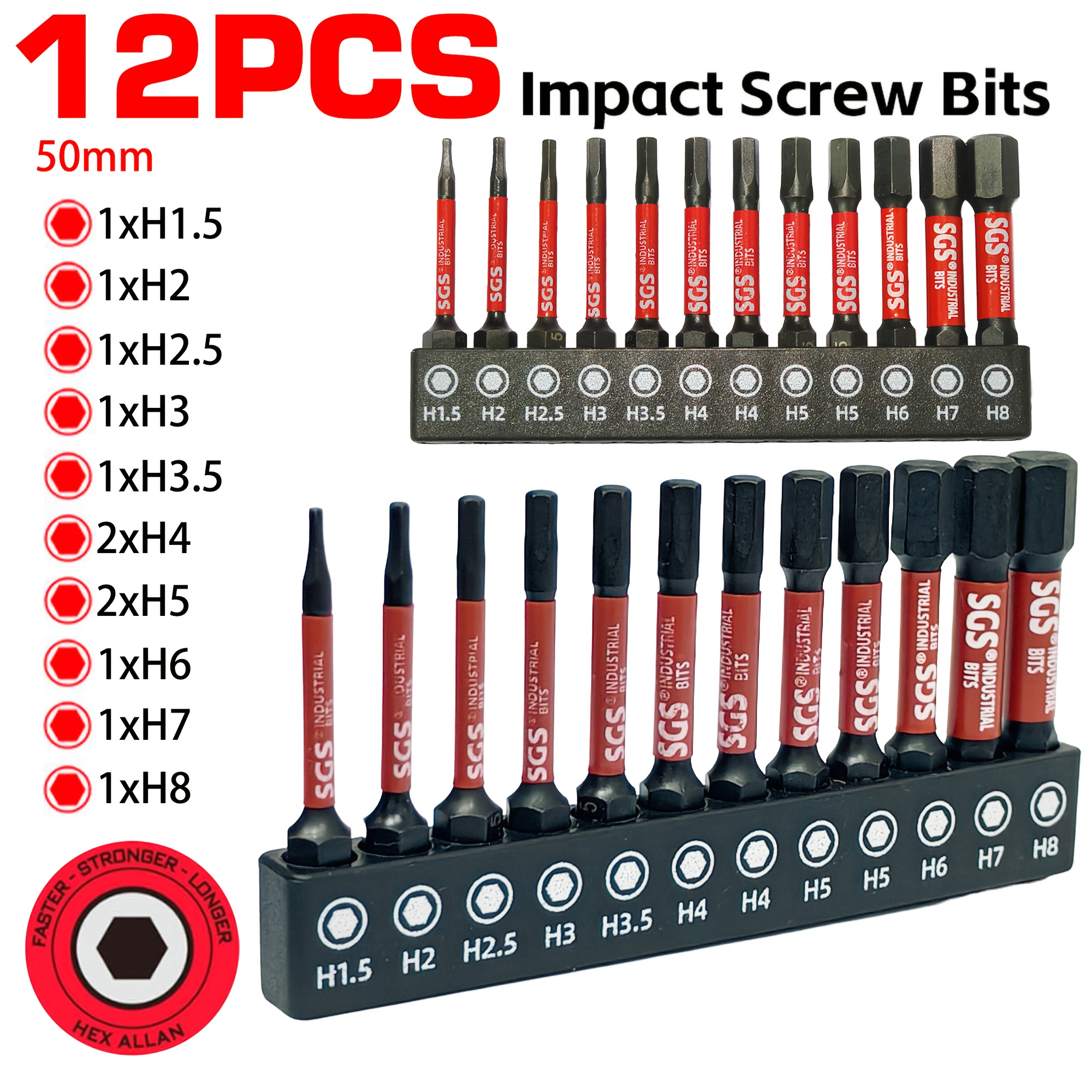 12/24pcs Set S2 Steel Hexagon Socket Impact Bits, Strong And Resistance, Transparent Box Storage, Industrial-grade Maintenance Tools