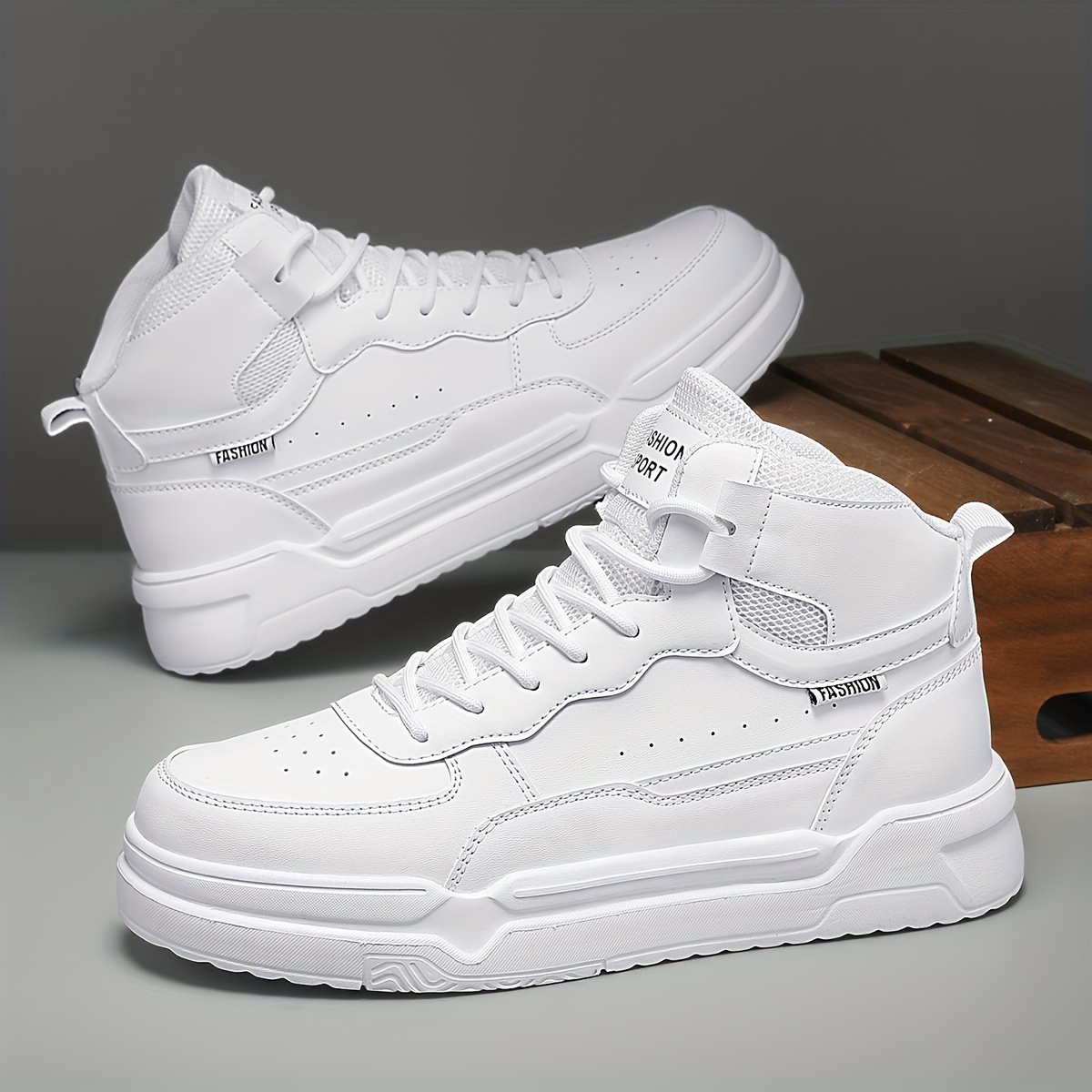Men's Casual Cool Solid Color High Top Platform Sneakers, Breathable Wear-resistant Skateboard Shoes For All Seasons