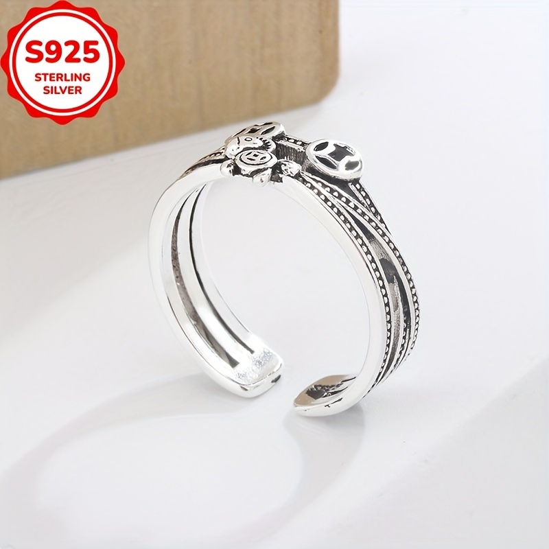 925 Sterling Silver Coin & Chain Bangle Bracelet Hip Hop Style Open Ring
