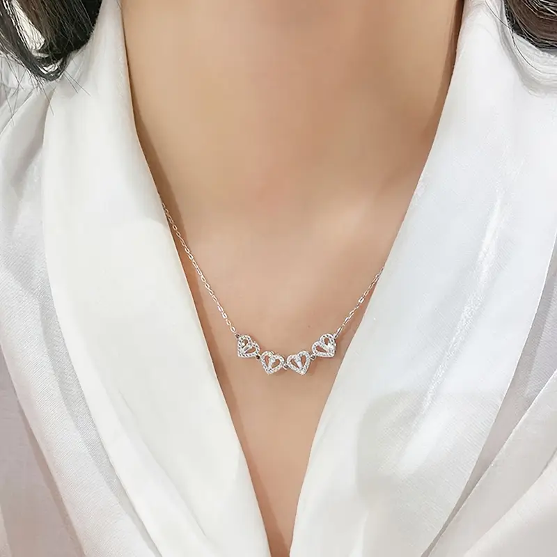 convertible 4 heart flower necklace for women two way wear interlocking pendant with sparkling crystals stainless steel for daily party wear heart necklace versatile accessory intricate setting fashion statement stylish accessory womens fashion Product details 4