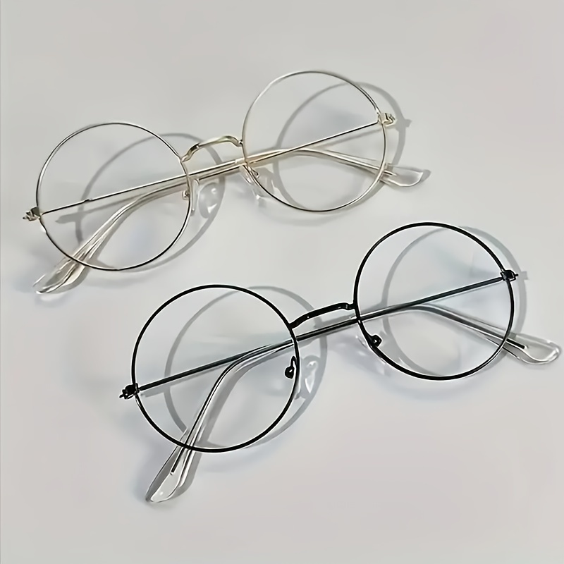 

2pcs Elegant Vintage Round Metal Frame Glasses - Blue Light Blocking, For - School, Business, Or Casual Wear, , Photo