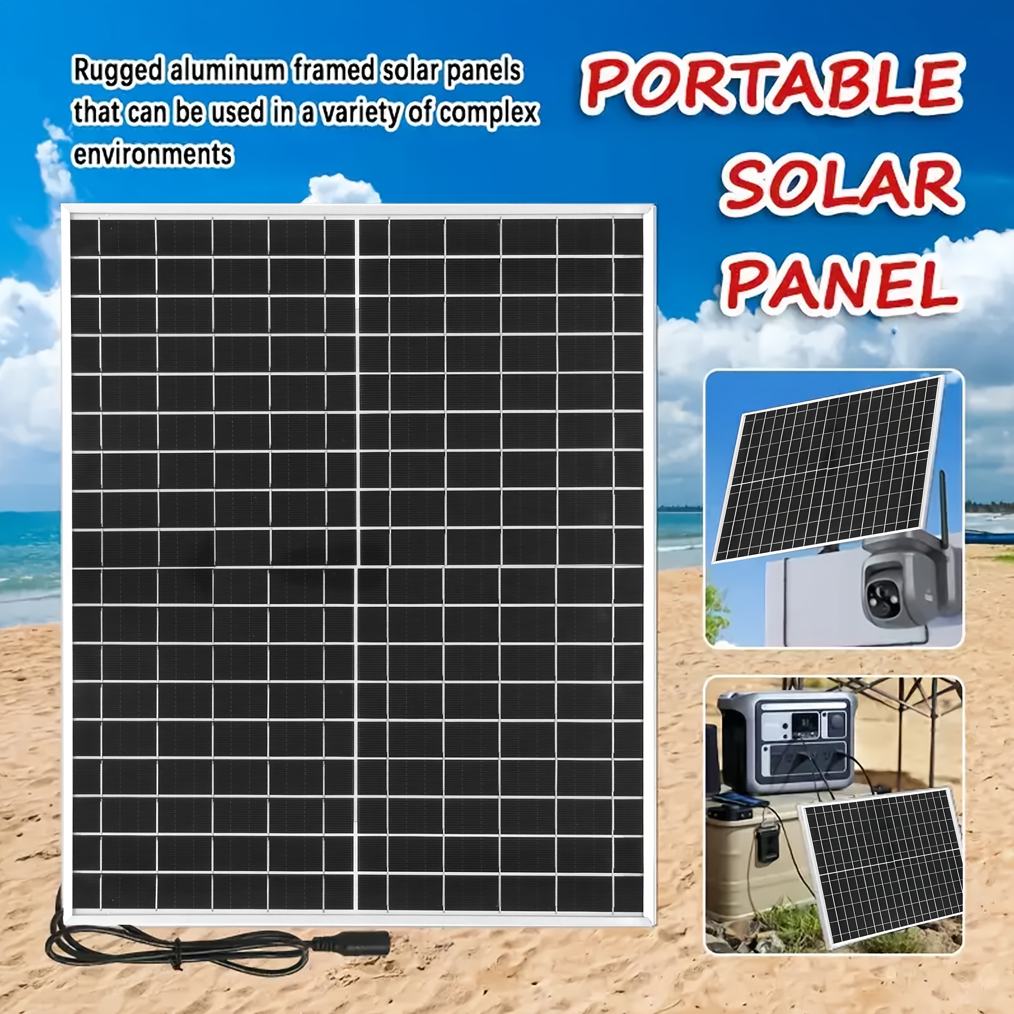 1pc Portable Solar Panel, 12V Photovoltaic Solar Panel, Solar Power Supply System Kit, Household Photovoltaic Power Generation System. Suitable for Universal Charging, Powering Mobile Phones, RVs, Street Lighting, Pet Shelters. Durable Outdoor Solar