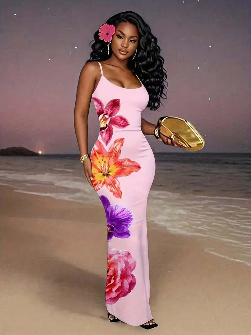 womens pink floral print spaghetti strap maxi dress bodycon - Temu Mauritius womens pink floral print spaghetti strap maxi dress bodycon - Temu Mauritius