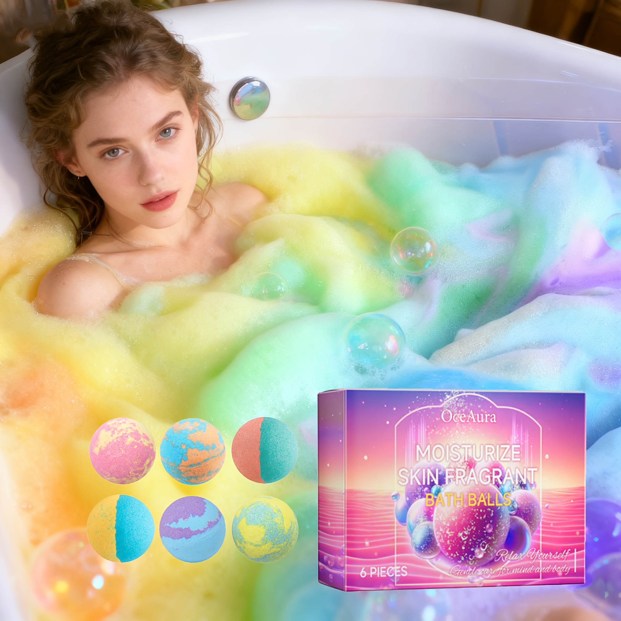   6 kinds of scents bubble bath balls moisturizing and   plant floral fragrance long lasting scent deep cleansing skin bath balls with lavender rose and other scents   deep cleansing skin fine and rich foam