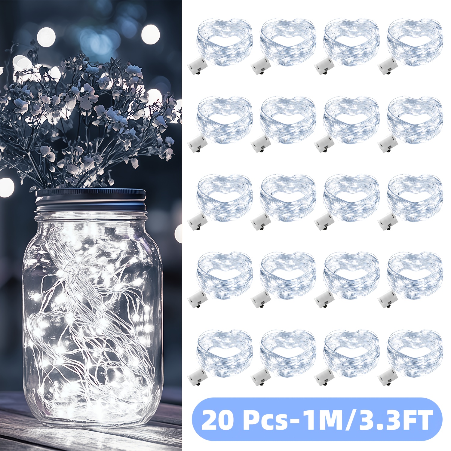 Image of 20pcs Indoor Christmas Elf Light Strip, 20/10 Led Fairy Light String, 3 Lighting , Battery Driven, Easy To Bend, Suitable For Bedrooms, Gardens, Weddings, Birthdays, Gifts, Vases, Holiday Decorations