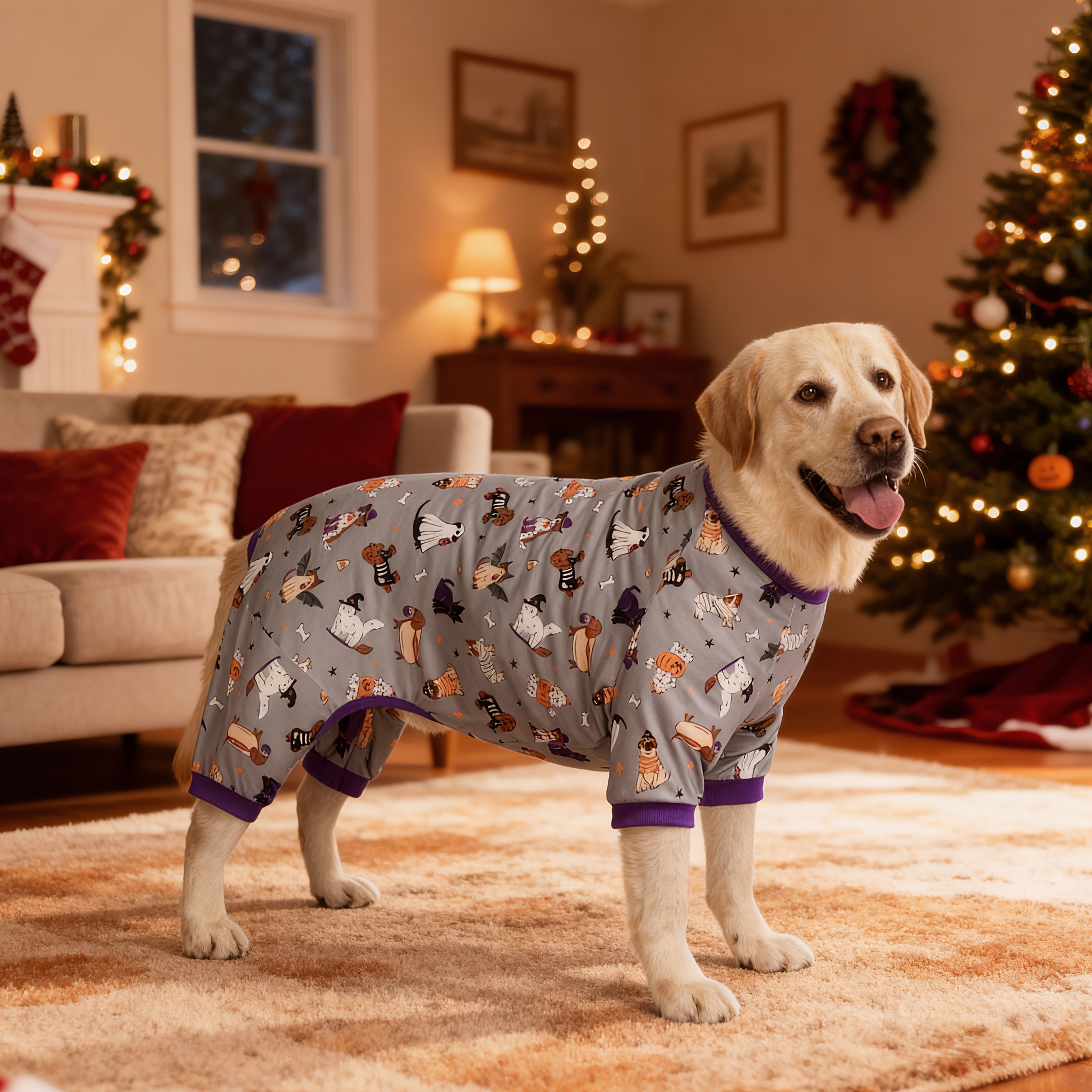 TEMU Dog Pajamas For Small & Large Dogs - Plush Stretchy , Cute Halloween & Christmas Outfits With Bats, Pumpkins, , Bats, Stars, Hearts, Dog Clothes