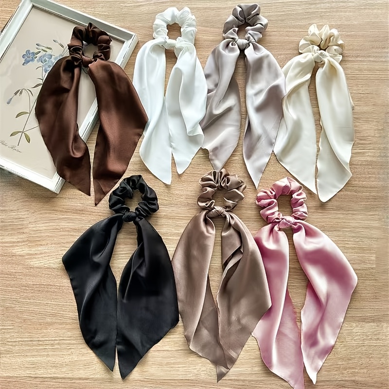 E-shop Satinband Haargummi für Damen, Elegantes einfarbiges Schal-Pferdeschwanzhalter, Französischer Stil Sanftes Temperament Haaraccessoire, Trendige