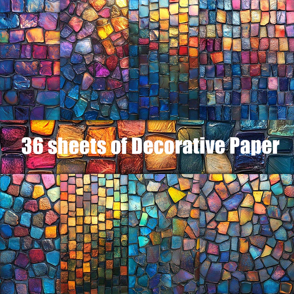 TEMU A Collection Of 36 Vibrant Glass Mosaic Papers, Perfect For Background Embellishments, Crafting Junk Journals, And Other