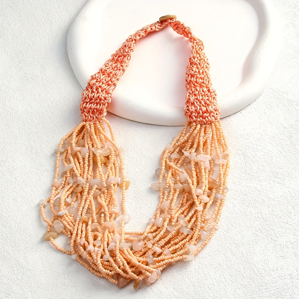 Boho Style Seed Bead & Stone Choker Necklace