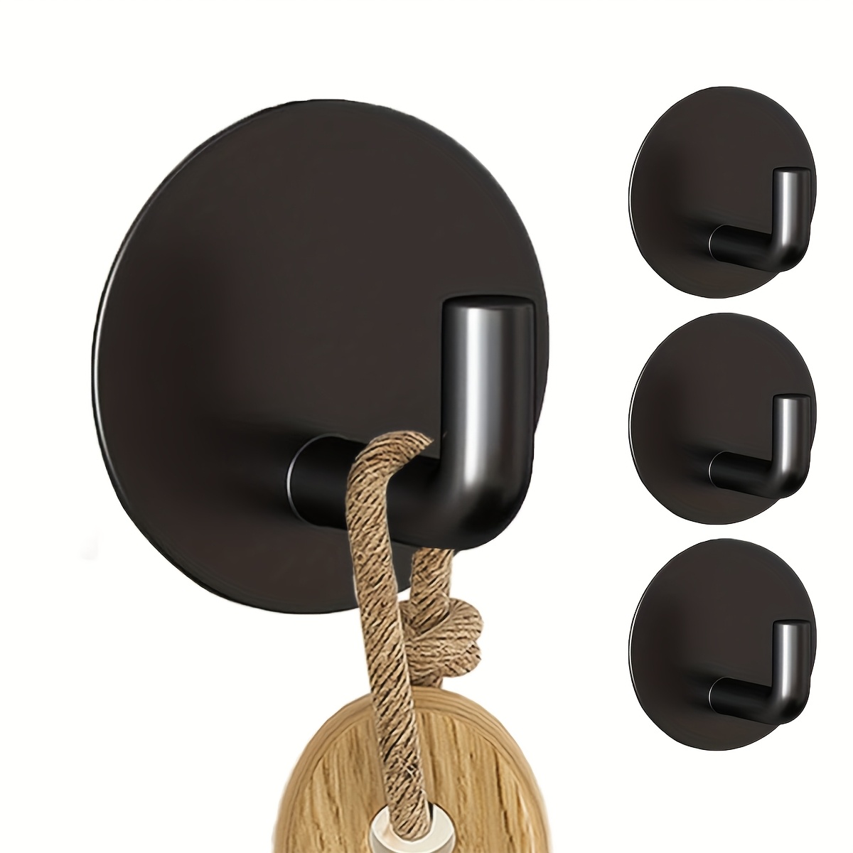 Image of 4pcs Stainless Steel Self Adhesive Wall Hooks, Sticky Hooks Extra Strong For Hanging Key Coat Towel In Bathroom Kitchen Door, Heavy Duty No Nails