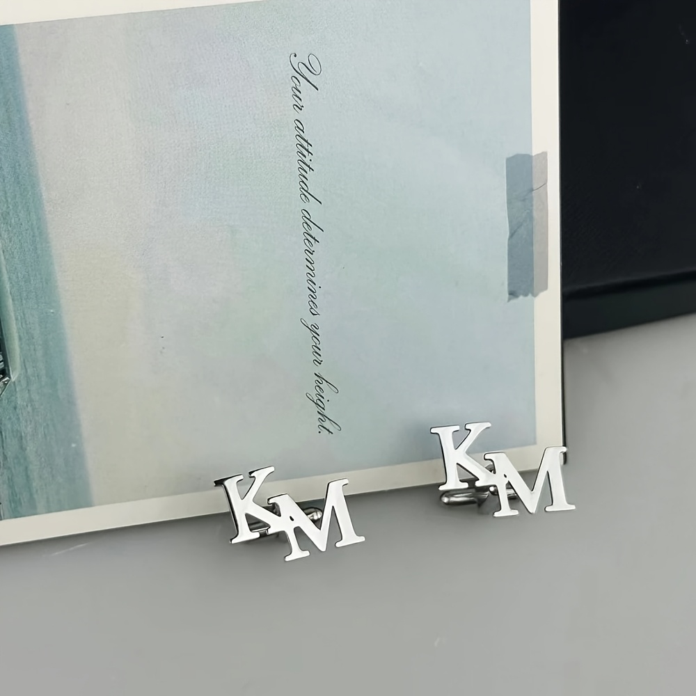 TEMU Custom Couple Initial Wedding Cufflinks, Personalized Minimalist Offset Dual Letter Cufflinks, Stainless Steel Elegant Cufflinks For Groom And