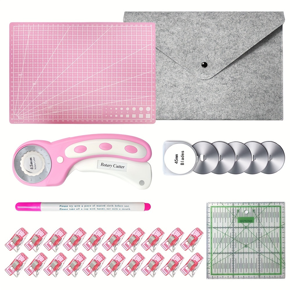 Image of 45mm Rotary Cutter Set With A4 Self- Cutting Mat, Acrylic Ruler, Storage Bag, Craft Knife And 5 Replacement , Sewing Pen, Sewing Clips, Suitable For Quilting, Handicrafts, And