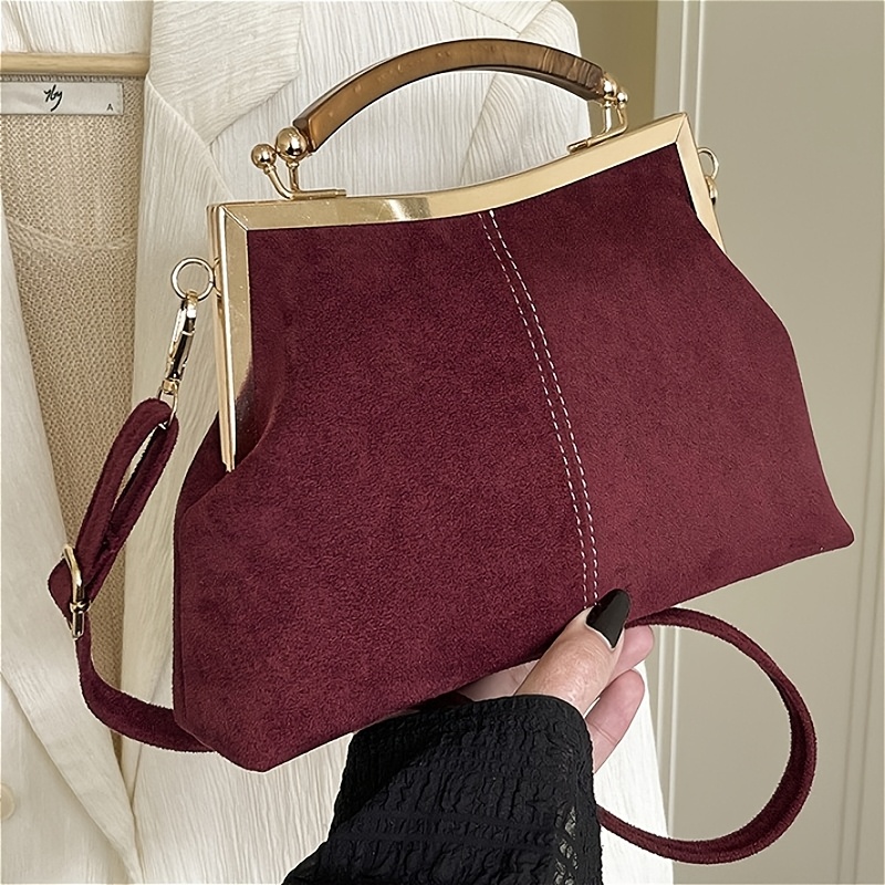 TEMU 1pc Niche Western Handbag, Suede Velvet Color-block Shell Bag, Women's Versatile Retro Casual Shoulder Bag, Easy High-end Body Bag, -color