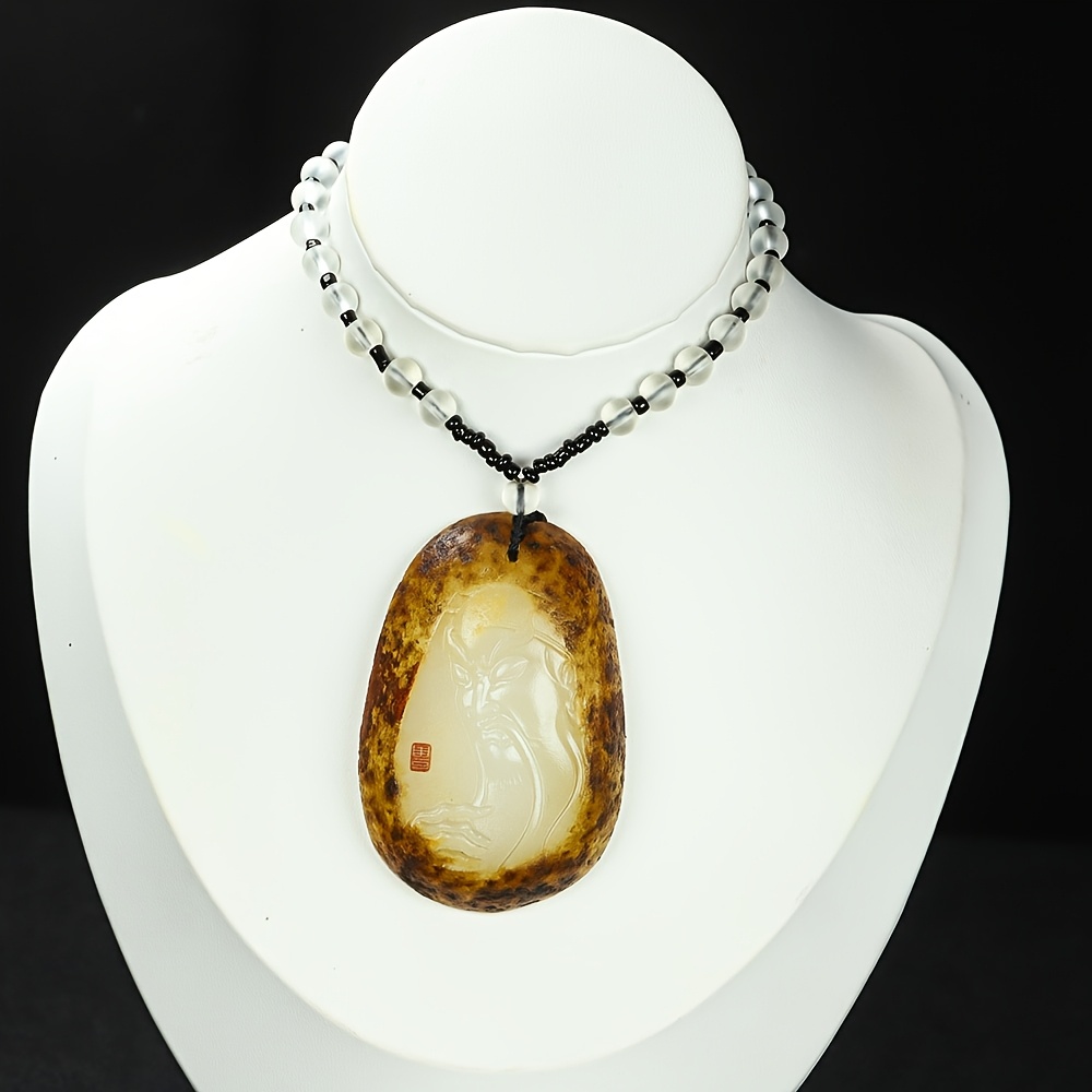 Fashionable Pear-Shaped Half-Cut Stone Pendant Necklace, Unisex