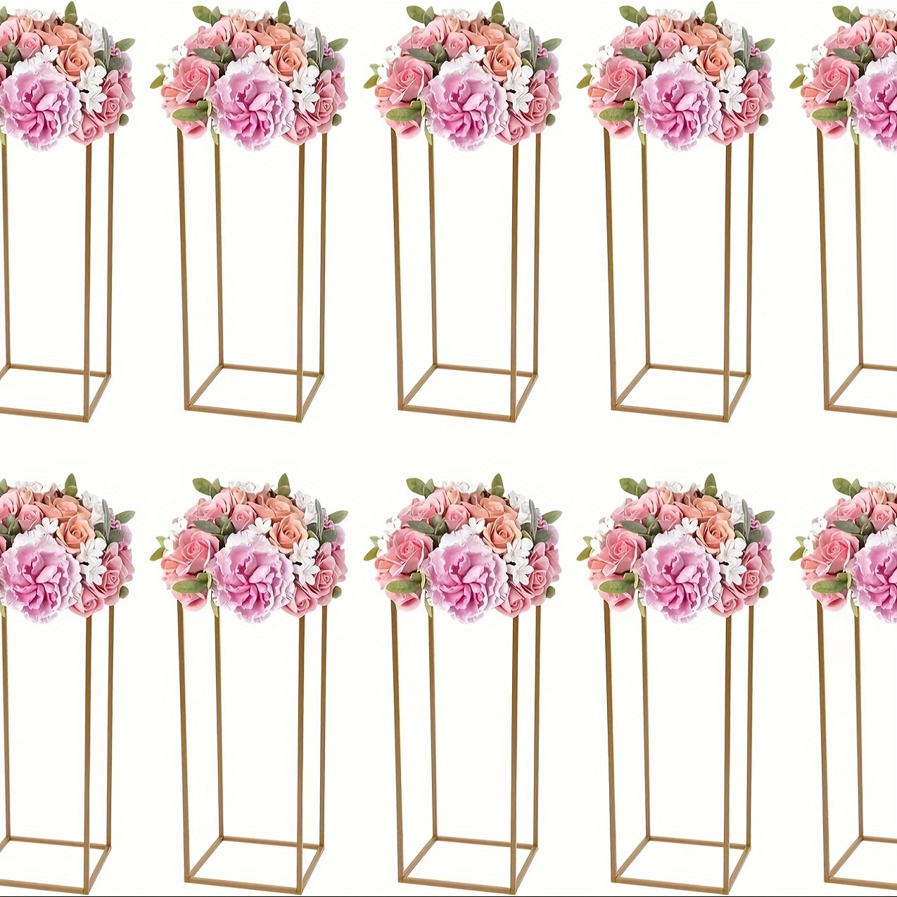 

10 Pieces Through Square Pipe With Small Hammer 23.6 Inch High Golden Metal Flower Stand Wedding Table Centerpieces