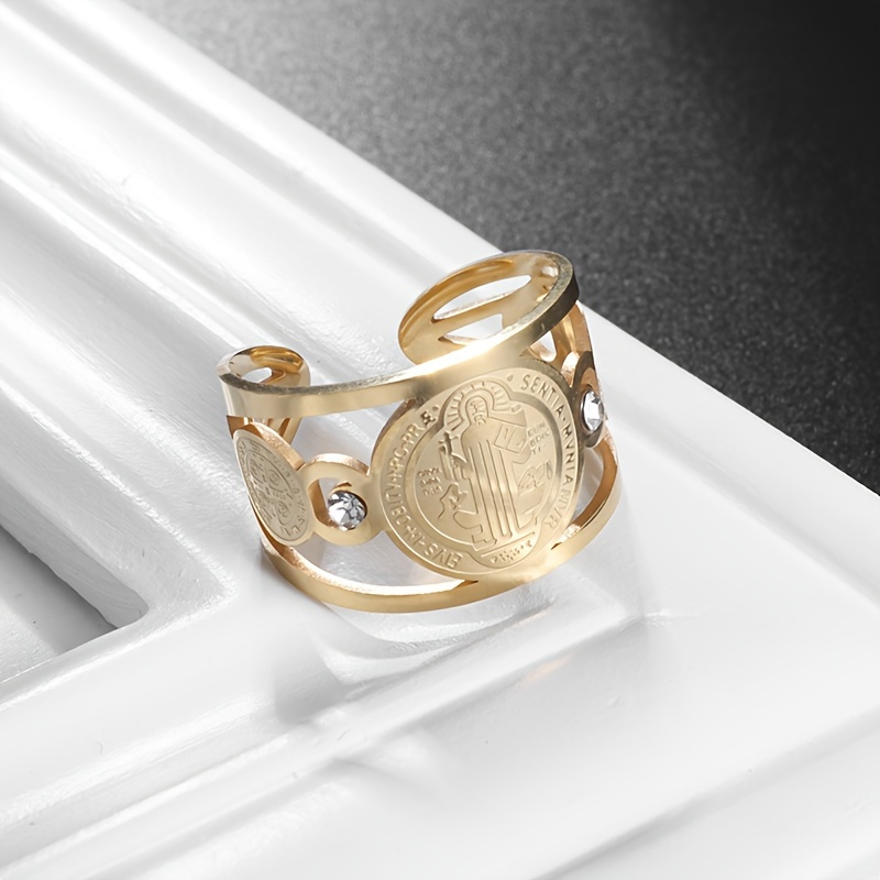 Stainless Steel Adjustable Saint Benedict Ring, Unisex