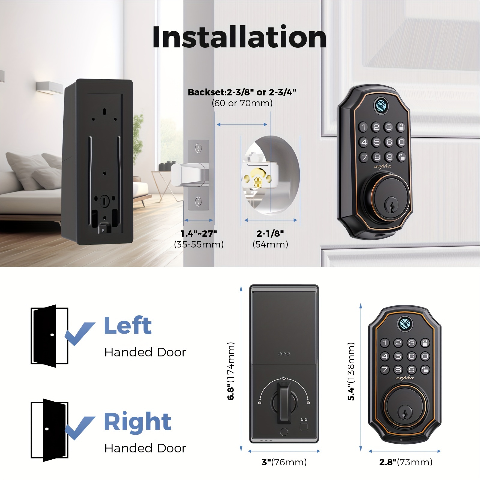 

Entry Door Lock , Smart Door Lock, With 2 Key Keyboard Door Lock, One-/, , Password