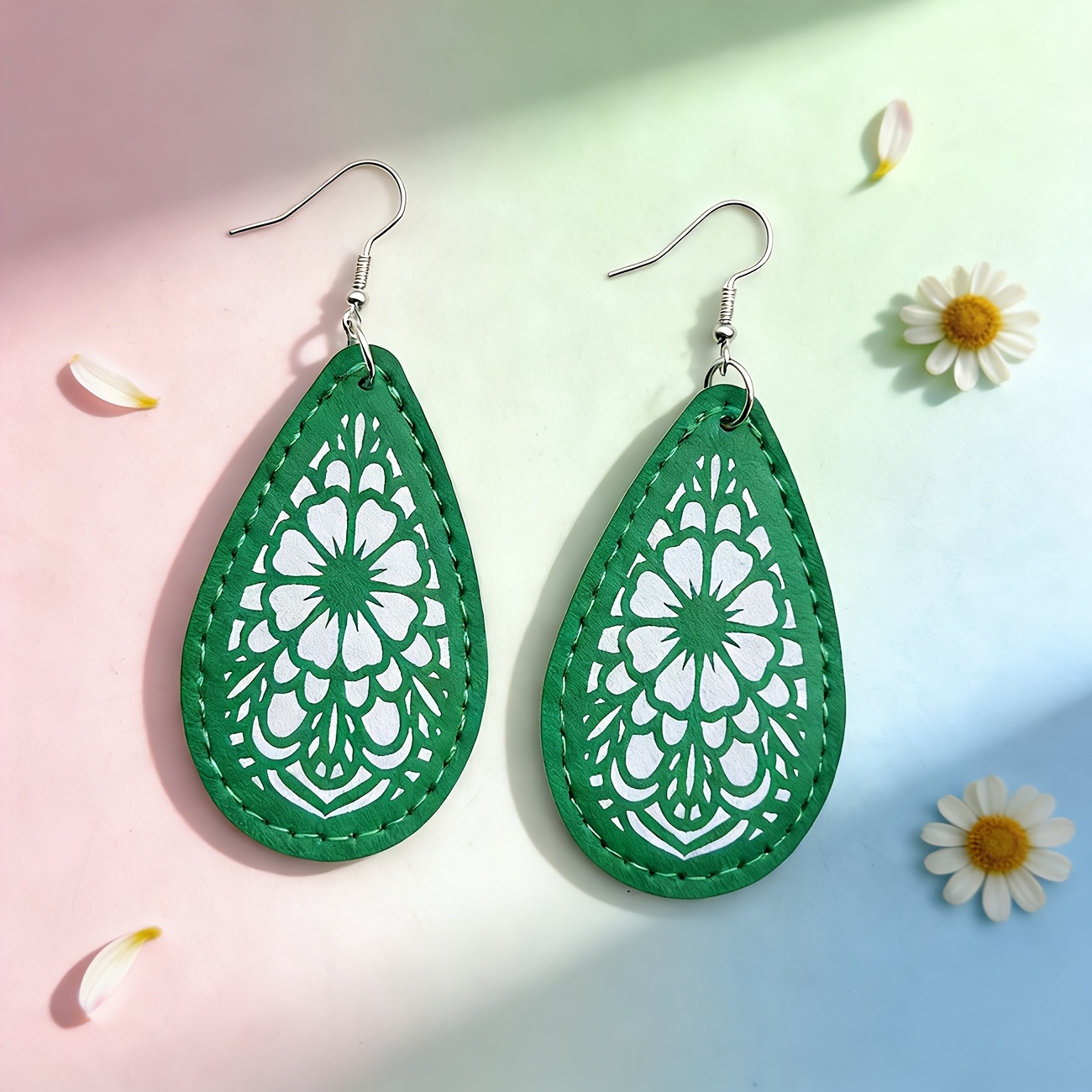 Women's Multi-Color Teardrop PU Lightweight Pendant Earrings