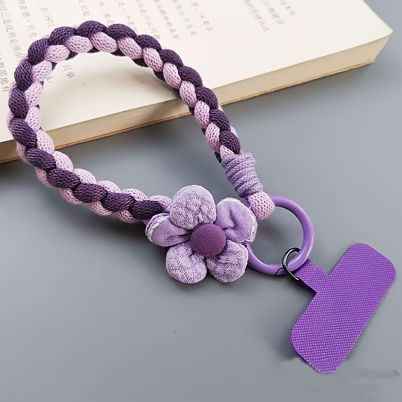 TEMU Cadena de punto floral para teléfono, 1 pieza, cordón de muñeca trenzado anticaídas para celular, diseño , correa de muñeca a para smartphone,