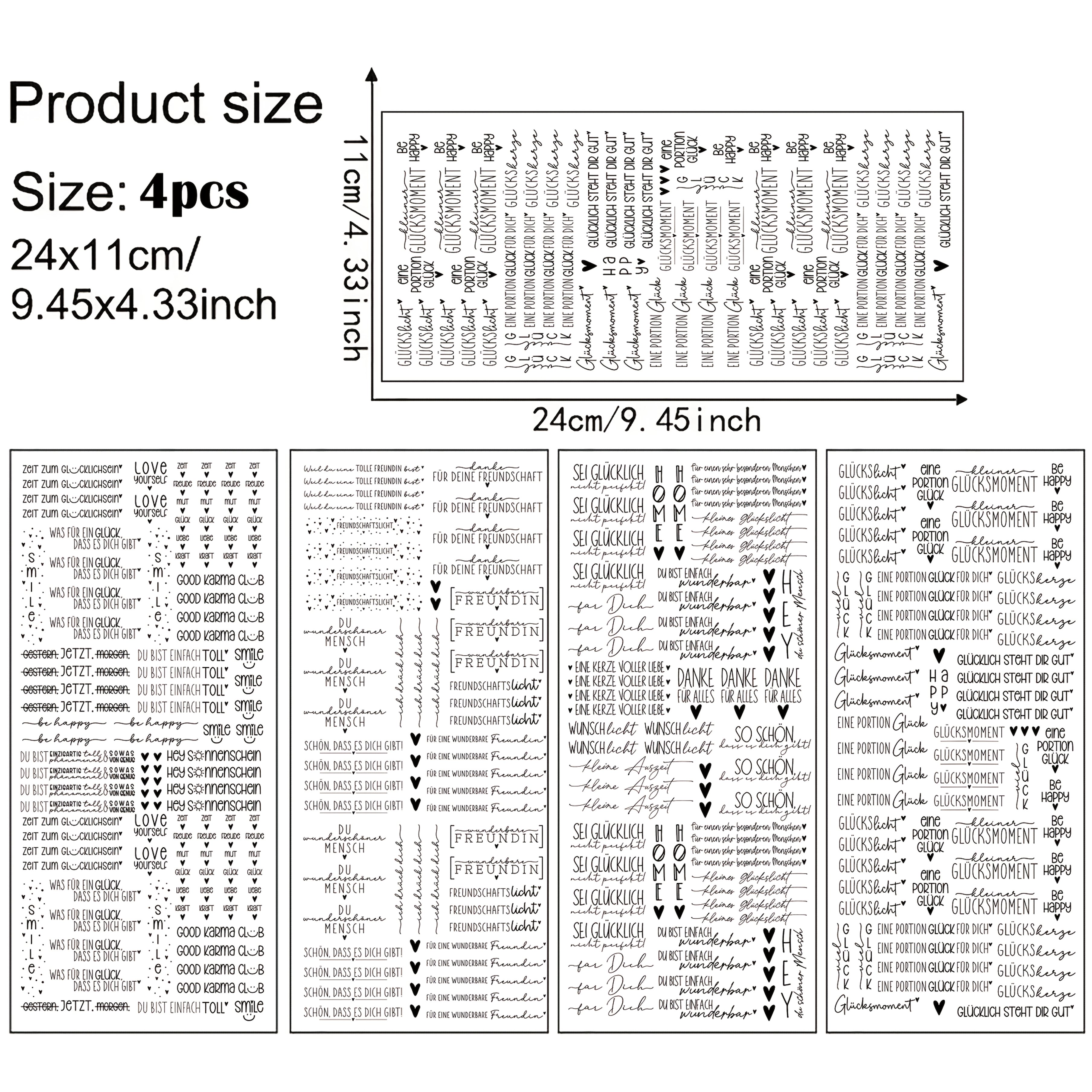 E-shop 4er-Set Plotterfolie – Motiv „Liebe, Freude Freundschaft fördern“ – UV-Transferfolie für DIY-Bastelprojekte, Tassen, Laptops & Trinkflaschen –