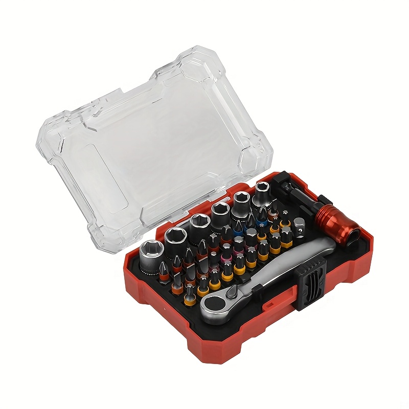 TEMU 38pcs Ratchet Screwdriver Set, Socket Set, And Screwdriver Bit Set, Equipped With A Rotating Ratchet Handle And Storage Box, Home