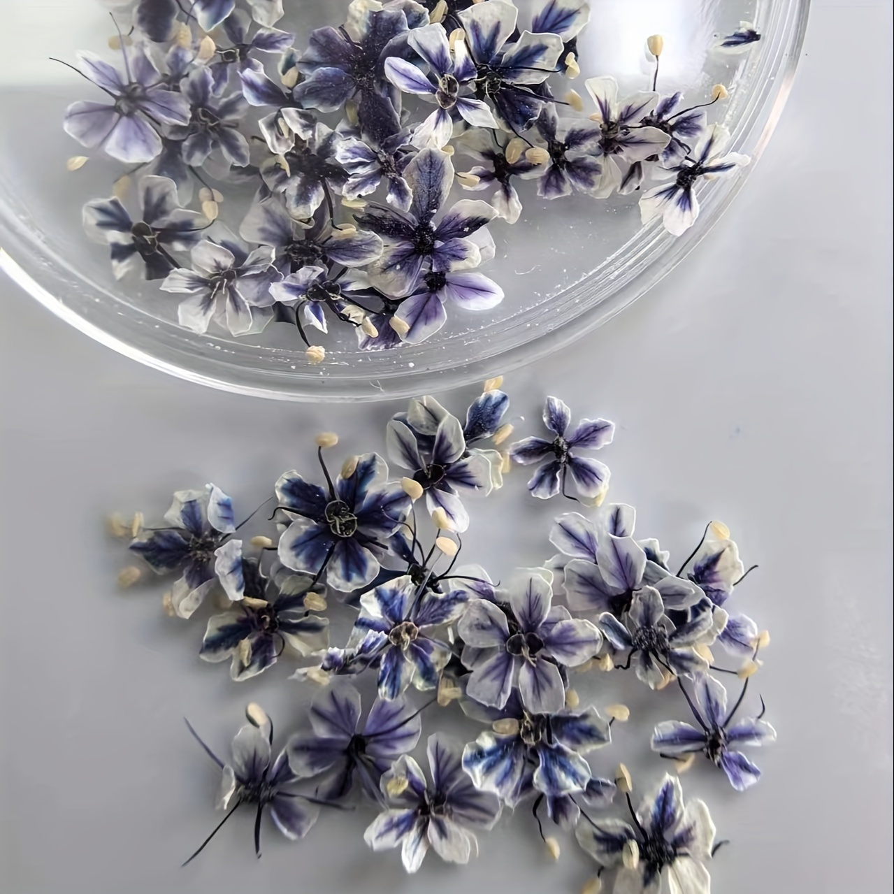 

12-piece Vienna Blue And Purple Handmade Dried Flowers - Diy Nail Art And Decoration