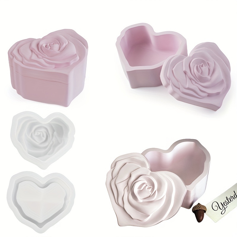 

Silicone Resin Casting Molds Set For Candle Holder And Storage Box, Rose & Heart Shapes, Epoxy Resin Concrete Molds For Diy Home Decor, Candle Vessel With Cover - Love Rose Series