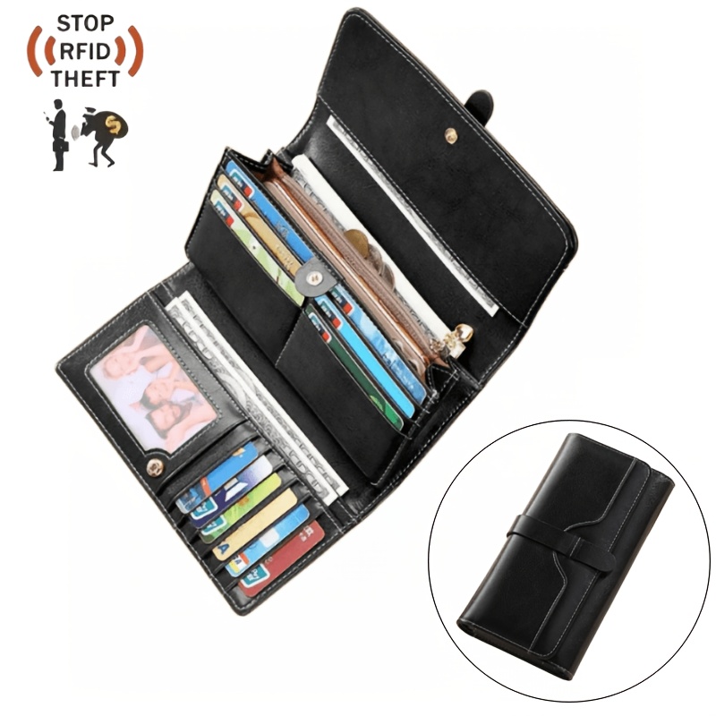 TEMU Korean Retro Solid Color Long Women's Wallet Handbag, Foldable Large Capacity Credit Bag, Multiple Card Slots, Multiple Compartments, 0 Wallet,