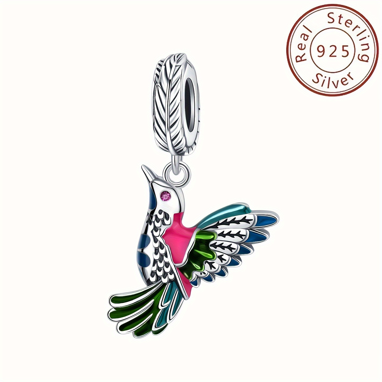 

Sterling Silver 925 Five-colored Feathered Hummingbird Charm - Perfect For 3.4mm/0.13inch Snake Chain Bracelets And Various Necklaces - A Beautiful Symbol Of Good Fortune