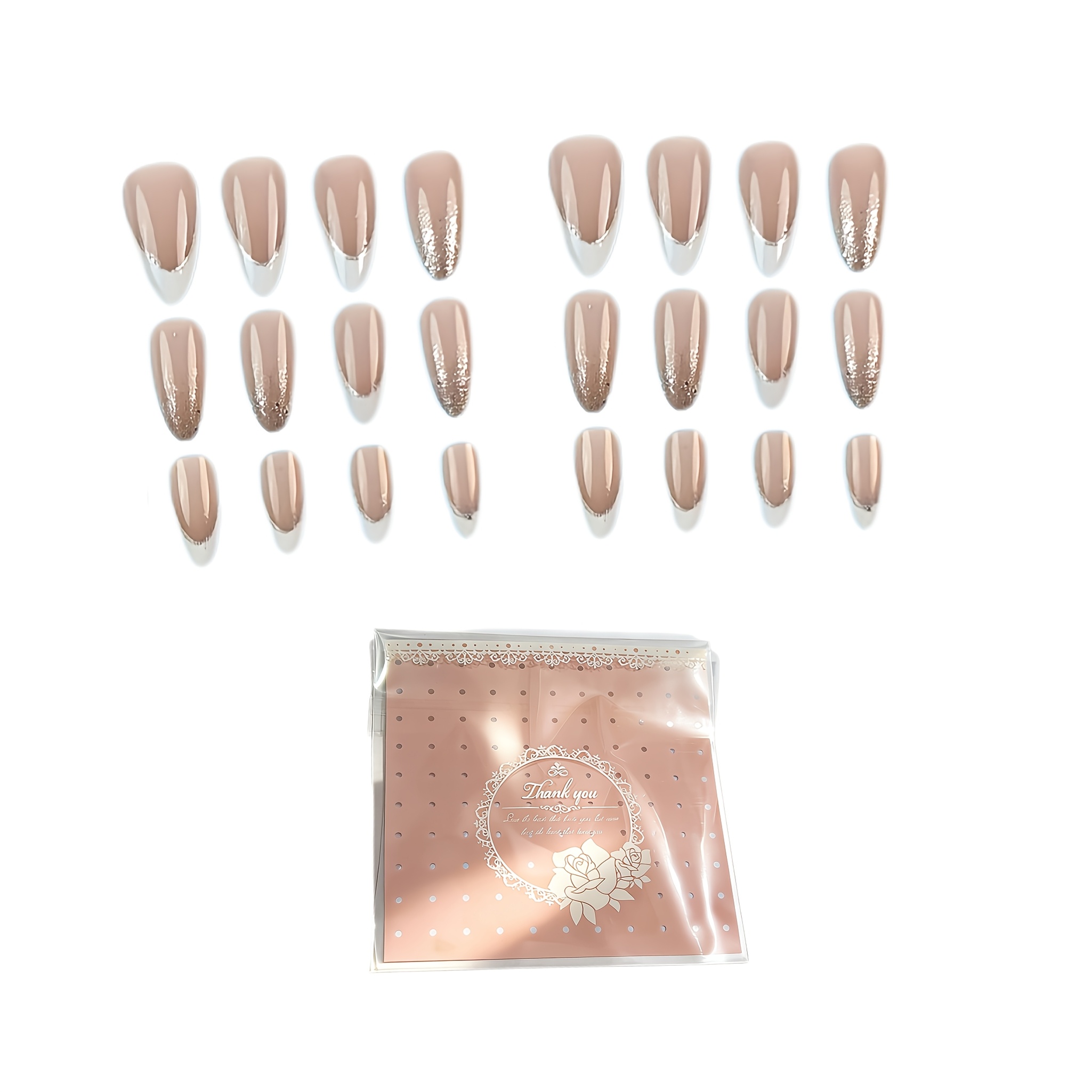E-shop Mittellange Mandelförmige Press-On Nägel - Nude Glitzerverlauf mit Glänzenden Rosa Sprenkeln, Geeignet für Freizeitkleidung Partys