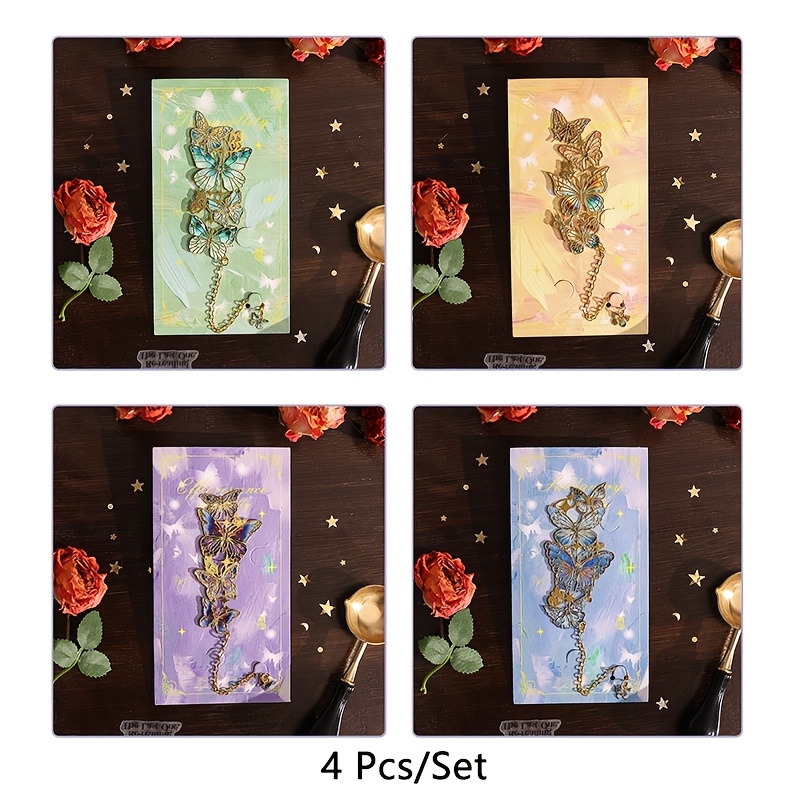 TEMU Marque-pages et magnifiques en métal sur le thème des papillons avec pendentifs chaîne, pinces à livre délicates, pinces de page en métal,