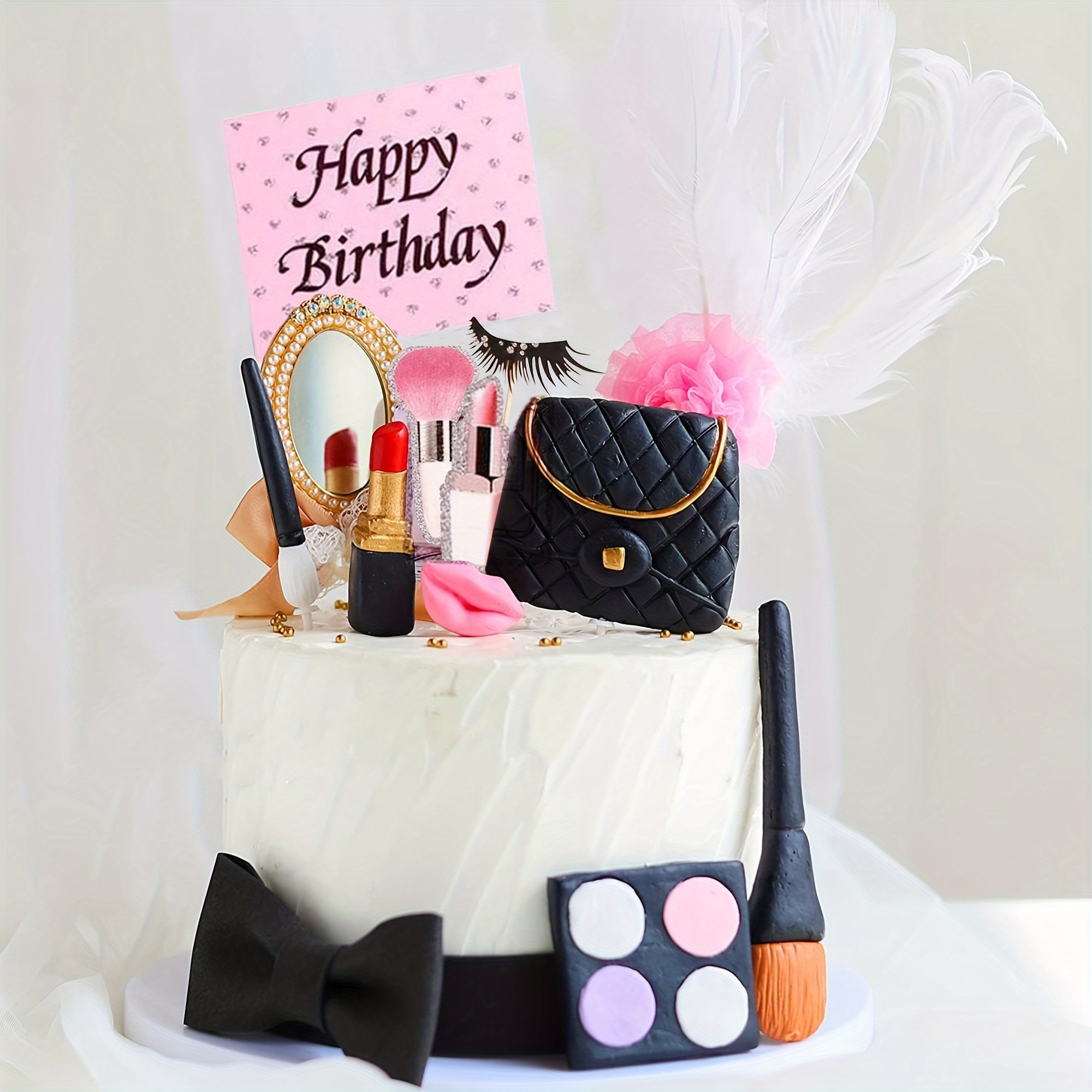 

Chic 11-piece Makeup Party Cake Topper Set - Perfect For Spa Birthdays & Celebrations, Includes Lipstick, Brush, Eyeshadow Palette & Cupcake Decorations